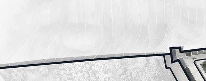 Drawing detail, after: terrain with contour lines, the fortress wall as a dark line running up to the bastion